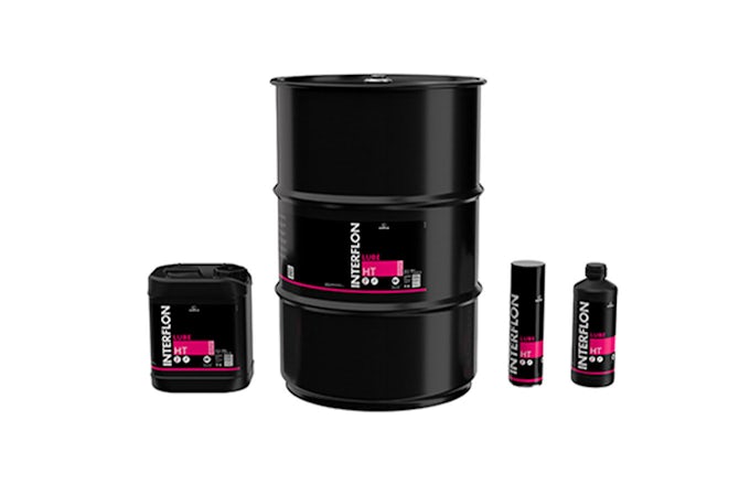 Aceite Cadenas Alta Temperatura Interflon Lube HT en diferentes formatos: garrafa, bidón, aerosol y botella