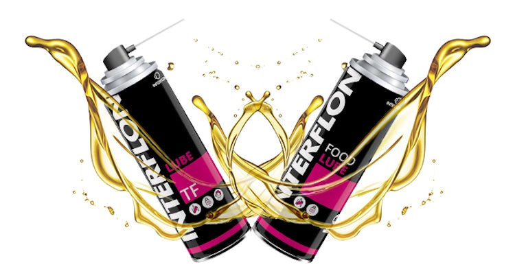 2 aerosoles de aceite lubricante Interflon con salpicaduras de aceite lubricante 3D