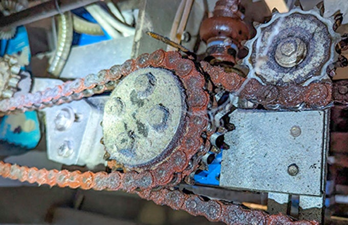 Desgaste de cadena oxidada de máquina envasadora